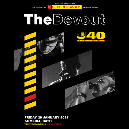 A show poster, with black and white photos of the band members. 'The Devout' is written on top in white.