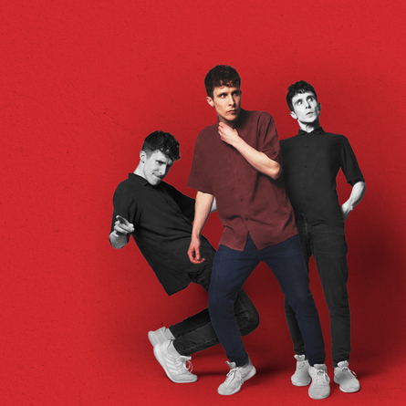 On a red background you can see 3 copies of Larry Dean.
