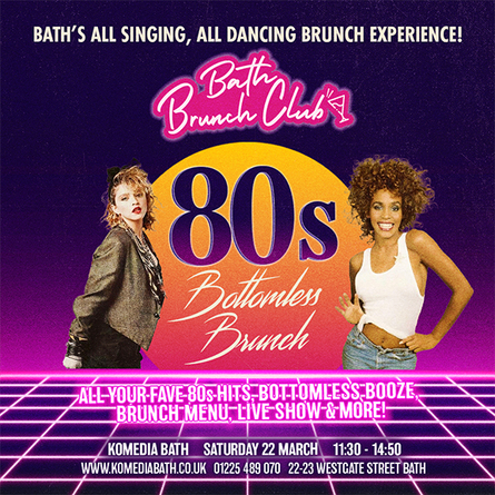 Retro 80s styled flyer with cut out images of Madonna and Whitney Houston