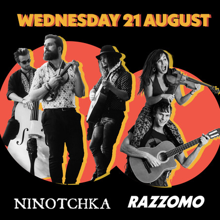 A colourful poster featuring Ninitchka and Razzomo posing with their instruments