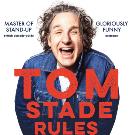 A photo of the comedian Tom Stade. Bold red 